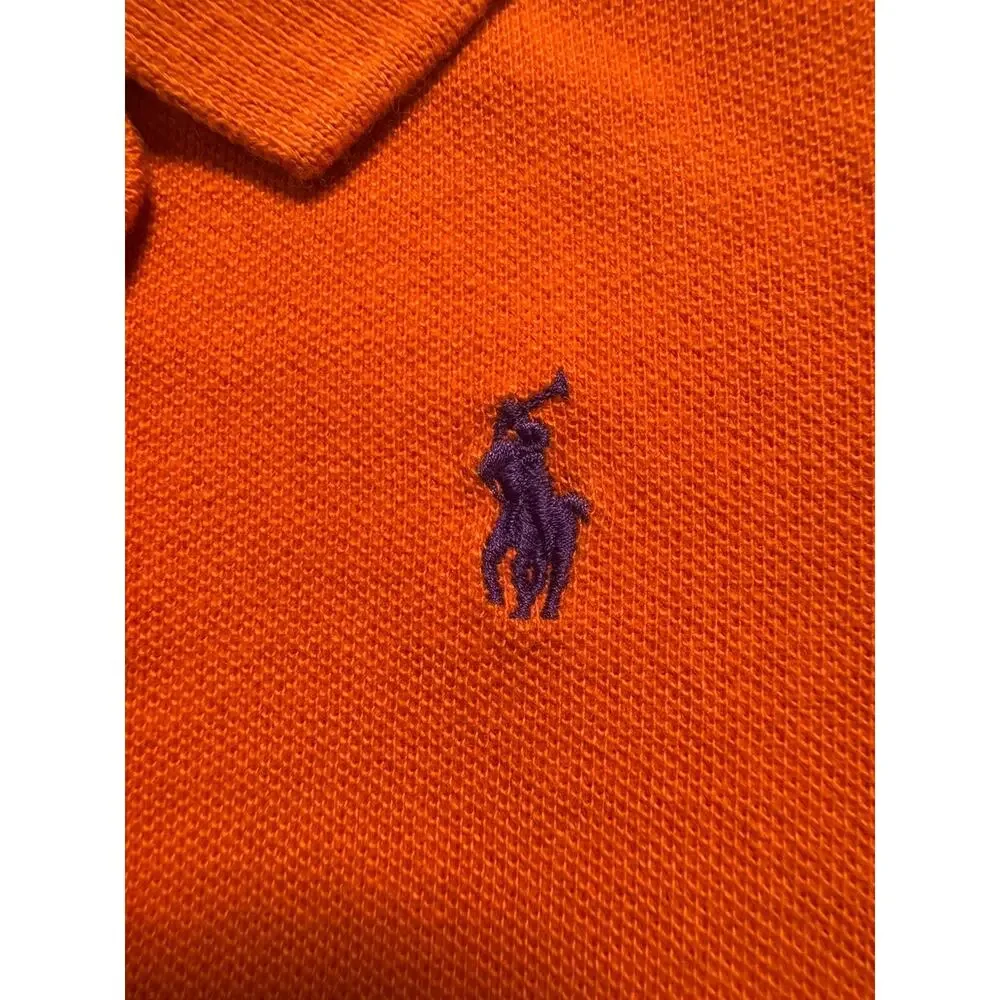 Ralph Lauren Girls 24M Orange Ruffle Polo Shirt Long Sleeve Pony Logo Cotton
